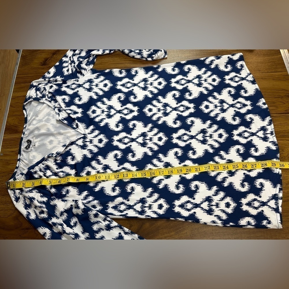 Mud Pie Navy & White Ikat Print 3/4 Length Sleeve Tunic Women’s Size Med (8-10) - Picture 3 of 8